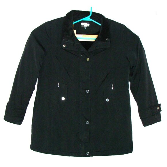 Gallery Coats Womens Large Black Zip Button Coat Jacket Pockets Satin Lined Warm - Picture 1 of 12